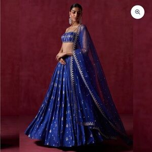 Royal Blue Embroidered Brocade Lehenga